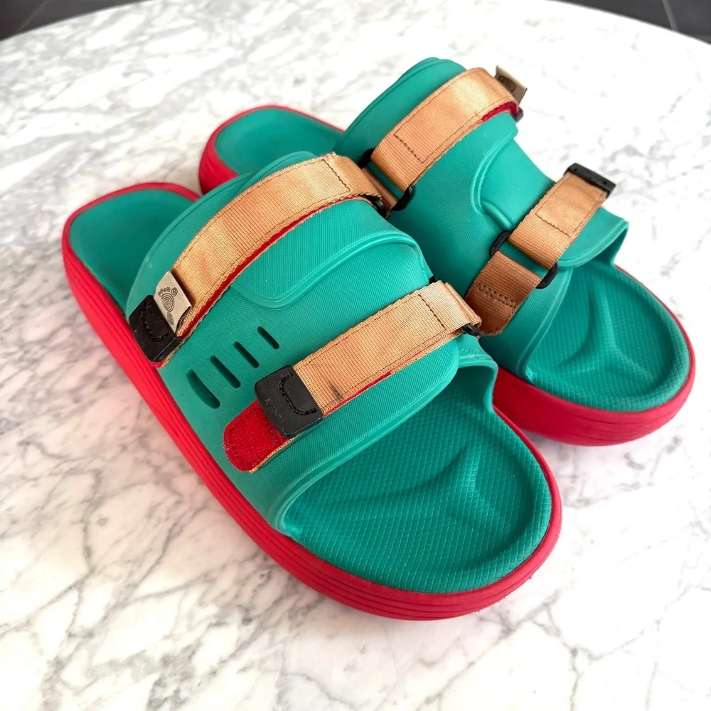 Suicoke Urich Slide Sandals Rubber Platform Adjustable Green Red Womens Size 11 - Picture 3 of 9